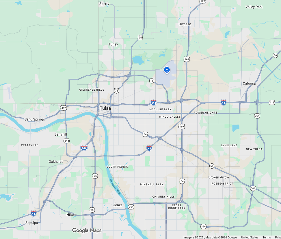 Dukes Painting service area map covering Tulsa and surrounding cities in Oklahoma